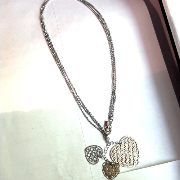 โจ Exquisite Vintage Tri-Coloured Sterling Silver Three Heart Necklace from Italy - Picture 9 of 13